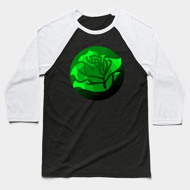 Green Stained Glass Rose Baseball T-Shirt by Not Meow Designs 